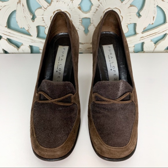 Pura Lopez Brown Suede Chunky Heel Loafer main image 0